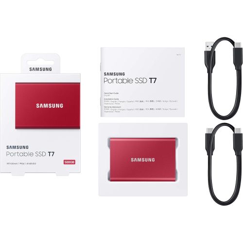 삼성 [아마존베스트]SAMSUNG T7 Portable SSD 1TB - Up to 1050MB/s - USB 3.2 External Solid State Drive, Red (MU-PC1T0R/AM)