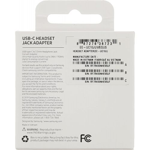 삼성 SAMSUNG EE-UC10JUWEGUS USB-C to 3.5mm Headphone Jack Adapter for Note10 and Note10+ (US Version with Warranty)