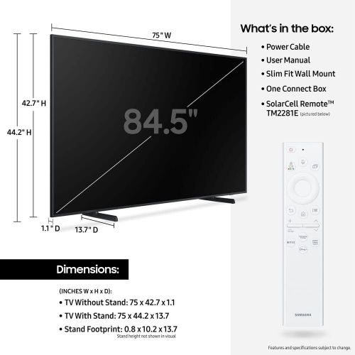 삼성 Samsung QN85LS03BAFXZA 85 inch The Frame QLED 4K UHD Quantum HDR Smart TV 2022 Bundle with Premium 4 YR CPS Enhanced Protection Pack