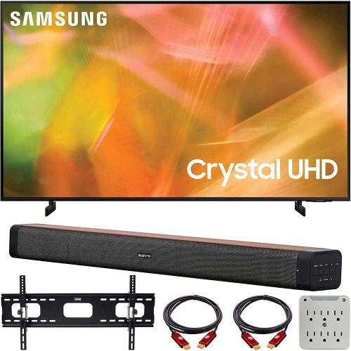 삼성 Samsung UN50AU8000 50 Inch UHD 4K Crystal UHD Smart LED TV (2021) Bundle with Deco Home 60W 2.0 Channel Soundbar, 37-70 inch TV Wall Mount Bracket Bundle and 6-Outlet Surge Adapter