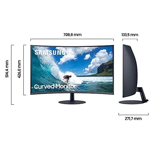 삼성 [아마존베스트]Samsung C32T550FDU curved monitor, 1920 x 1080 pixels, 16:9 format, 75 Hz, 4 ms, 1000R, dual monitor suitable, PC monitor, AMD FreeSync, dark blue grey