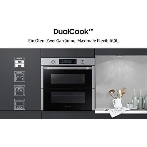 삼성 [아마존베스트]Samsung Dual Cook Flex NV75N5671RS/EG Oven (Electric/Built-In), 56.6 cm Pyrolytic Self-Cleaning, Automatic Programmes, XXL Cooking Chamber, Silver