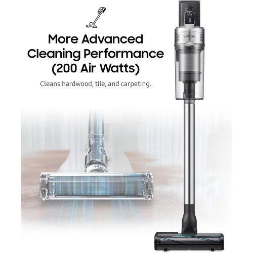 삼성 Samsung Jet?90?Stick Cordless Lightweight Vacuum Cleaner with Removable Long Lasting Battery and 200 Air Watt Suction Power, Complete with Telescopic Pipe, Titan Silver