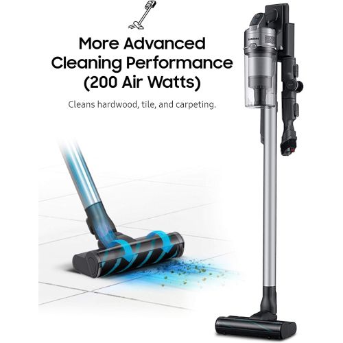 삼성 Samsung Jet 75 Stick Cordless Lightweight Vacuum Cleaner with Removable Long Lasting Battery and 200 Air Watt Suction Power, Complete with 180 Deg Swivel Brush, Titan Silver