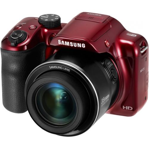 삼성 Samsung WB1100F 16.2MP CCD Smart WiFi & NFC Digital Camera with 35x Optical Zoom, 3.0 LCD and 720p HD Video (Red)