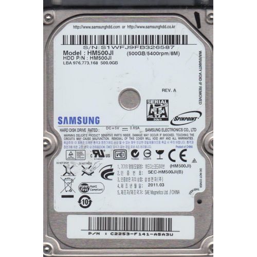 삼성 Samsung Electronics HM500JI, HM500JI, Rev A, Samsung 500GB SATA 2.5 Hard Drive