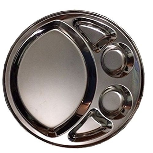  Samudratanaya Exports Stainless Steel Five Compartment Round Plate/Thali/ Mess Tray/Dinner Plate 1pcs/steel plate with partition