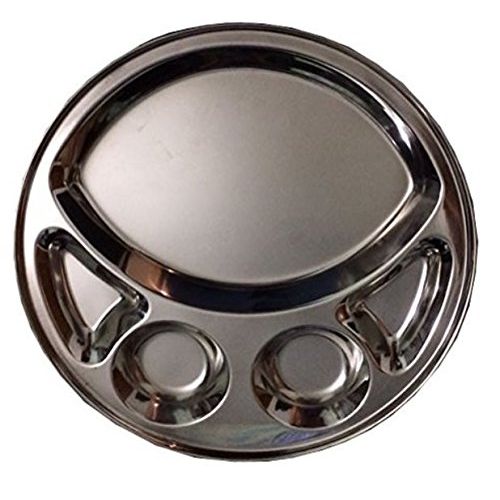 Samudratanaya Exports Stainless Steel Five Compartment Round Plate/Thali/ Mess Tray/Dinner Plate 1pcs/steel plate with partition