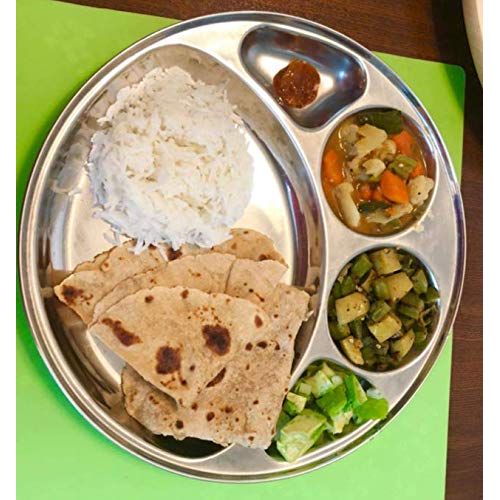  Samudratanaya Exports Stainless Steel Five Compartment Round Plate/Thali/ Mess Tray/Dinner Plate 1pcs/steel plate with partition