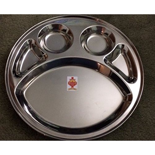  Samudratanaya Exports Stainless Steel Five Compartment Round Plate/Thali/ Mess Tray/Dinner Plate 1pcs/steel plate with partition