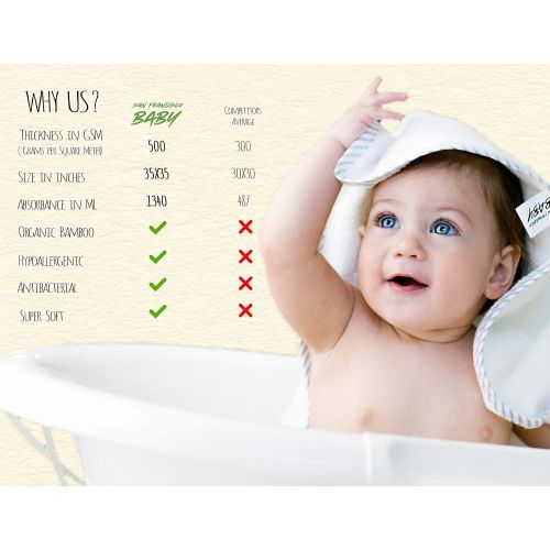  San Francisco Baby Organic Bamboo Hooded Baby Towel - Soft, Hooded Bath Towels with Ears for Babies, Toddlers - Hypoallergenic, Large Baby Towel Perfect Baby Shower Gift for Boys and Girls by San Fra