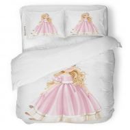 SanChic Emvency Duvet Cover Set Adorable Little Blond Princess Girl in Pink Ball Decorative Bedding Set with 2 Pillow Cases Full/Queen Size