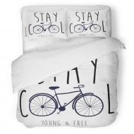 SanChic Duvet Cover Set Baby Stay Cool Slogan and Bicycle Boy Font-Shirt Decorative Bedding Set with Pillow Case Twin Size