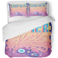 SanChic Duvet Cover Set Purple Gamer Girl Cute Colorful Retro Game Controller Decorative Bedding Set with 2 Pillow Cases Full/Queen Size