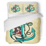 SanChic Duvet Cover Set Pretty Siren Mermaid Pin Up Girl Sitting Decorative Bedding Set with Pillow Case Twin Size