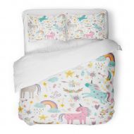 SanChic Duvet Cover Set Blue Pattern Unicorns Pink Baby Girl Animal Arrow Decorative Bedding Set with 2 Pillow Cases Full/Queen Size