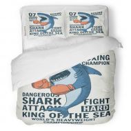 SanChic Duvet Cover Set Blue Graphic Fighter Shark and Boy Cool Animal Decorative Bedding Set with Pillow Case Twin Size