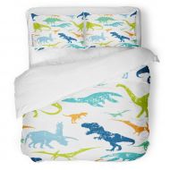 SanChic Duvet Cover Set Green Dino Pattern for Original Rex Dinosaur Boys Decorative Bedding Set with 2 Pillow Cases Full/Queen Size