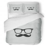 SanChic Duvet Cover Set Barber Mustache and Glasses Boy Burly Chin Eye Decorative Bedding Set with 2 Pillow Cases Full/Queen Size