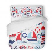 SanChic Duvet Cover Set Navy Boat Sailing Away Boy Blue Sailor Sail Decorative Bedding Set with 2 Pillow Cases King Size