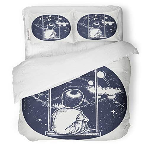  SanChic Duvet Cover Set Boy on Swing in Mountains Dreamer Tattoo Looks Decorative Bedding Set with Pillow Case Twin Size