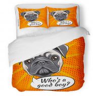 SanChic Duvet Cover Set Funny Pug Dog Who is Good Boy Pop Decorative Bedding Set with Pillow Case Twin Size