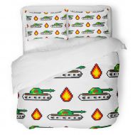 SanChic Duvet Cover Set Pixel to Create Tanks Fire for Boys 80S Decorative Bedding Set with 2 Pillow Cases Full/Queen Size