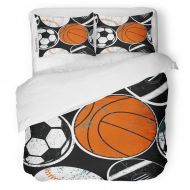 SanChic Duvet Cover Set Teen Sports Balls Baseball Football Basketball Block Boys Decorative Bedding Set with Pillow Case Twin Size