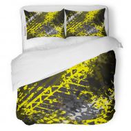 SanChic Duvet Cover Set Black Tire Tracks on Yellow Pattern for Boy Decorative Bedding Set with Pillow Case Twin Size