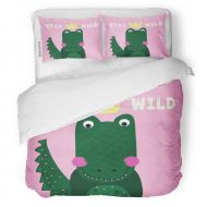 SanChic Duvet Cover Set Green Adventure Alligator Africa Animal Baby Badges Boys Decorative Bedding Set with Pillow Case Twin Size