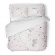 SanChic Duvet Cover Set Pink Girly Unicorn Magical for Girls Animal Cartoon Decorative Bedding Set with 2 Pillow Cases Full/Queen Size