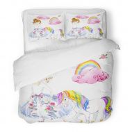 SanChic Duvet Cover Set Colorful Girl Princess Watercolor Unicorn Pink Cute Dream Decorative Bedding Set with Pillow Case Twin Size