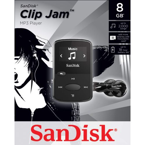 샌디스크 SanDisk 8GB Clip Jam MP3 Player, Black - microSD card slot and FM Radio - SDMX26-008G-G46K