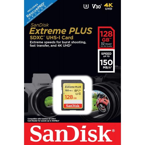 샌디스크 SanDisk Extreme Plus 128GB SDXC Memory Card up to 150MB/s, Class 10, U3, V30