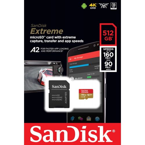 샌디스크 [아마존 핫딜]  [아마존핫딜]SanDisk 512GB Extreme microSDXC UHS-I Memory Card with Adapter - C10, U3, V30, 4K, A2, Micro SD - SDSQXA1-512G-GN6MA