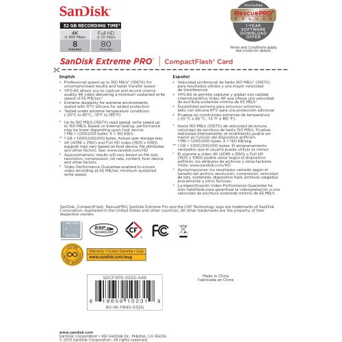 샌디스크 [아마존 핫딜] [아마존핫딜]SanDisk Extreme PRO 32GB CompactFlash Memory Card UDMA 7 Speed Up To 160MB/s- SDCFXPS-032G-X46