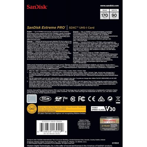 샌디스크 [아마존베스트]SanDisk 64GB Extreme PRO SDXC UHS-I Card - C10, U3, V30, 4K UHD, SD Card - SDSDXXY-064G-GN4IN