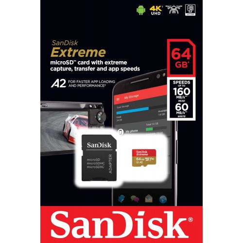 샌디스크 [아마존베스트]SanDisk 64GB Extreme microSDXC UHS-I Memory Card with Adapter - C10, U3, V30, 4K, A2, Micro SD - SDSQXA2-064G-GN6MA