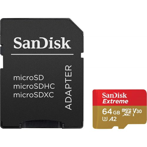 샌디스크 [아마존베스트]SanDisk 64GB Extreme microSDXC UHS-I Memory Card with Adapter - C10, U3, V30, 4K, A2, Micro SD - SDSQXA2-064G-GN6MA