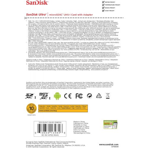 샌디스크 [아마존베스트]SanDisk Ultra 64GB microSDXC UHS-I Card with Adapter, Grey/Red, Standard Packaging (SDSQUNC-064G-GN6MA)