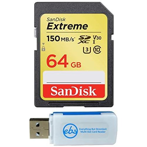 샌디스크 [아마존베스트]SanDisk 64GB Extreme Memory Card works with Canon EOS Rebel SL2, T6, T6i, T5i EF-S, EOS 80D, Powershot Camera SDXC 4K V30 UHS-I (SDSDXVE-064G-GNCIN) with Everything But Stromboli C