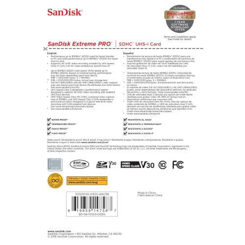 샌디스크 [아마존 핫딜]  [아마존핫딜]SanDisk Extreme PRO 32GB SDHC Memory Card up to 95MB/s, Class 10, U3, V30