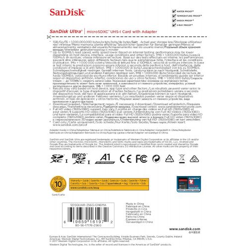 샌디스크 [아마존 핫딜]  [아마존핫딜]SanDisk Ultra 256 GB microSDXC Speicherkarte + Adapter bis zu 100 MB/Sek, Class 10, U1, A1