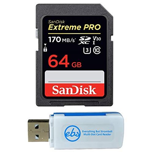 샌디스크 SanDisk 64GB SDXC Extreme Pro Memory Card Bundle Works with Fujifilm X-A5, X-E3, X-Pro2 Mirrorless Camera 4K V30 (SDSDXXY-064G-GN4IN) Plus (1) Everything But Stromboli (TM) Combo C