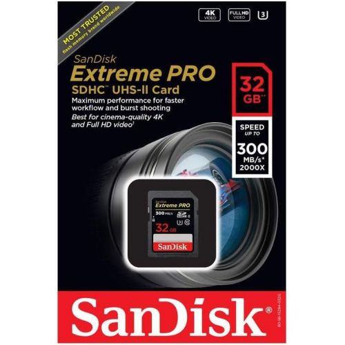 샌디스크 SanDisk 32GB SDHC SD Extreme Pro UHS-II Memory Card (Two Pack) 300MB/s 4K V30 U3 (SDSDXPK-032G-ANCIN) Bundle with (1) Everything But Stromboli 3.0 Card Reader