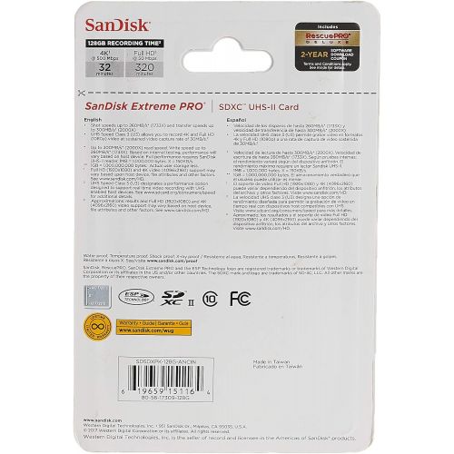 샌디스크 SanDisk SDSDXPK-128G-ANCINSandisk Extreme Pro - Flash Memory Card - 128 GB - SDXC UHS-II - Black
