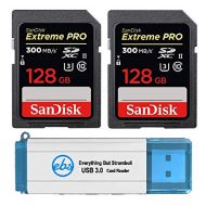 SanDisk 128GB SDXC SD Extreme Pro UHS-II Memory Card (Two Pack) 300MB/s 4K V30 U3 (SDSDXPK-128G-ANCIN) Bundle with (1) Everything But Stromboli 3.0 Card Reader