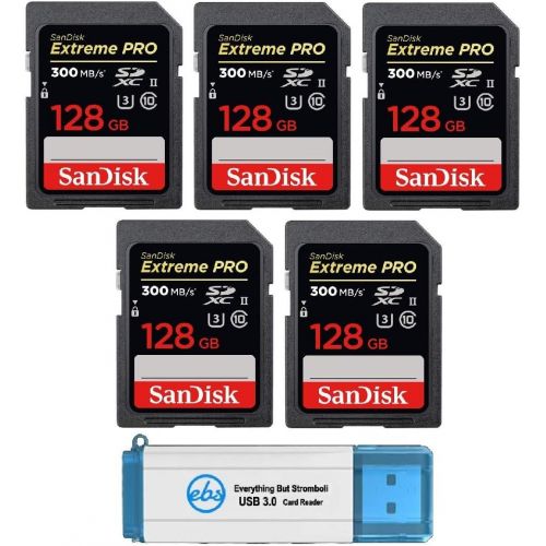 샌디스크 SanDisk 128GB SDXC SD Extreme Pro UHS-II Memory Card (Five Pack) 300MB/s 4K V30 U3 (SDSDXPK-128G-ANCIN) Bundle with (1) Everything But Stromboli 3.0 SD and Micro Card Reader