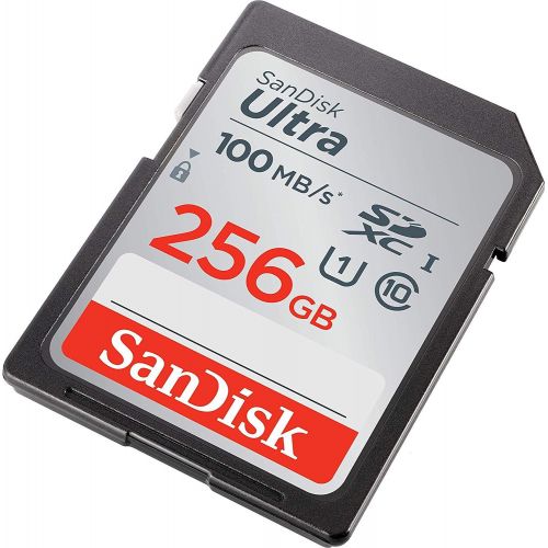 샌디스크 SanDisk 256GB SDXC SD Ultra Memory Card (Two Pack) Works with Canon EOS Rebel T7, Rebel T6, 77D Digital Camera Class 10 (SDSDUNR-256G-GN6IN) Bundle with (1) Everything But Strombol