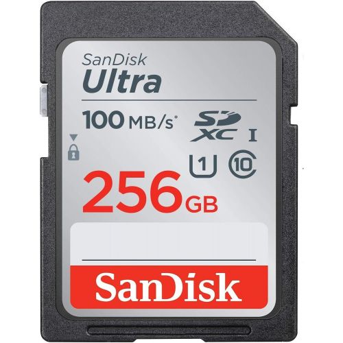 샌디스크 SanDisk 256GB SDXC SD Ultra Memory Card (Two Pack) Works with Canon EOS Rebel T7, Rebel T6, 77D Digital Camera Class 10 (SDSDUNR-256G-GN6IN) Bundle with (1) Everything But Strombol